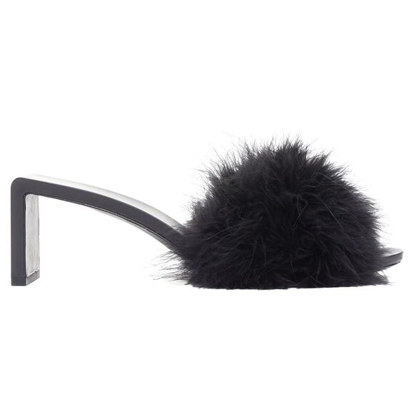 BALENCIAGA Boudoir black feather open toe slipper mule sandals EU37 - Picture 1 of 10